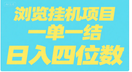 全自动浏览挂机项目（日入四位数，一单一结，纯挂机）